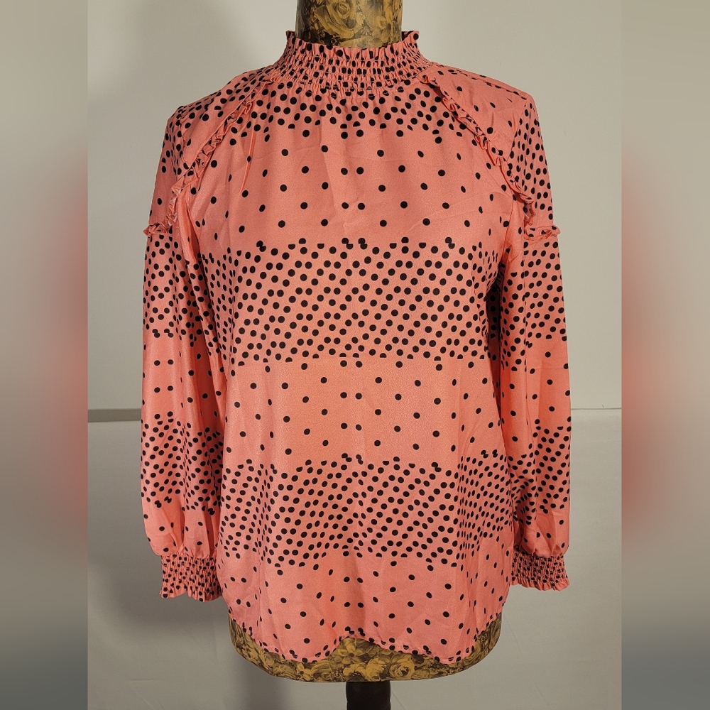 Pelle Studio Coral and Black Polka Dot Blouse